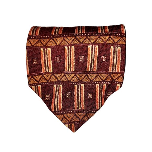 Guess Short Necktie Tie Red Orange White Geometric Pattern 100% Silk Made in USA - Picture 1 of 5